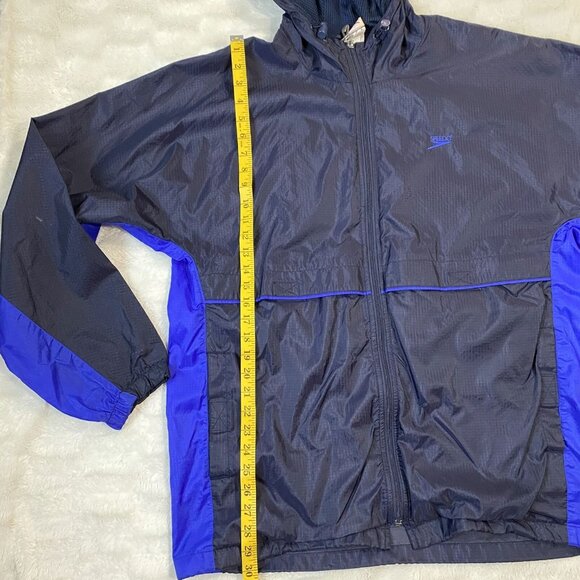Speedo Windbreaker Jacket Men's Sz Medium Blue Nylon Hooded Full-Zip Long Sleeve - Picture 6 of 9